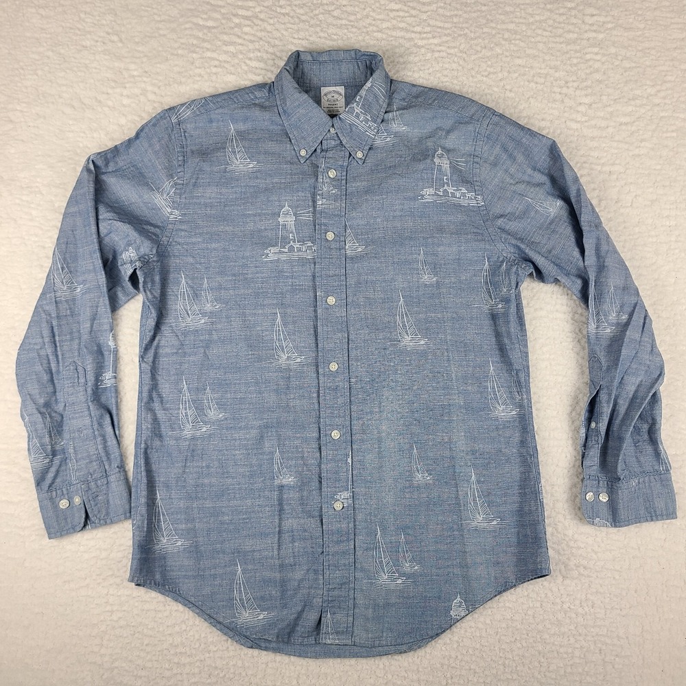 Brooks Brothers Dress Shirt Mens Medium‎ Blue Light House Regent Button Up